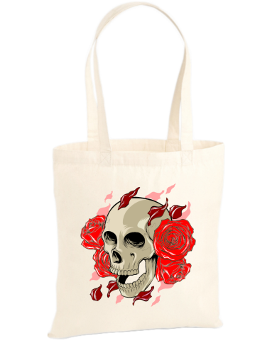 Totenkopf mit Rosen Jutebeutel Totenkopf mit Rosen Jutebeutel