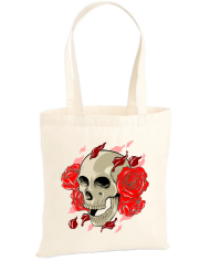 Totenkopf mit Rosen Jutebeutel Totenkopf mit Rosen Jutebeutel