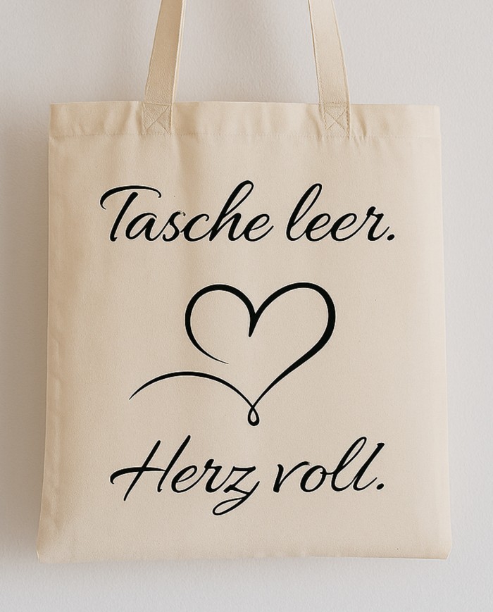 Tasche leer Herz voll Jutebeutel Tasche leer Herz voll Jutebeutel