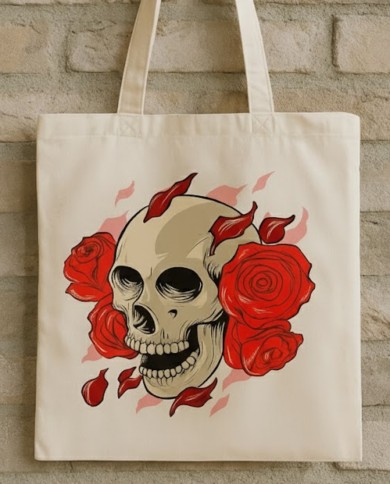 Totenkopf mit Rosen Jutebeutel Totenkopf mit Rosen Jutebeutel