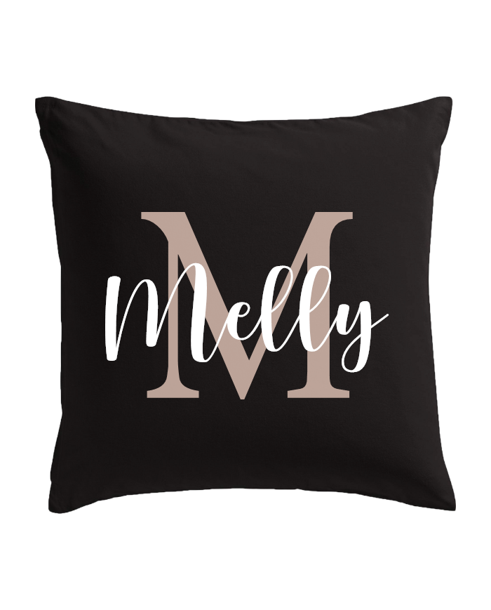 Wunschname mit Initialen Kissenbezug schwarz