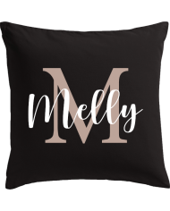 Wunschname mit Initialen Kissenbezug schwarz