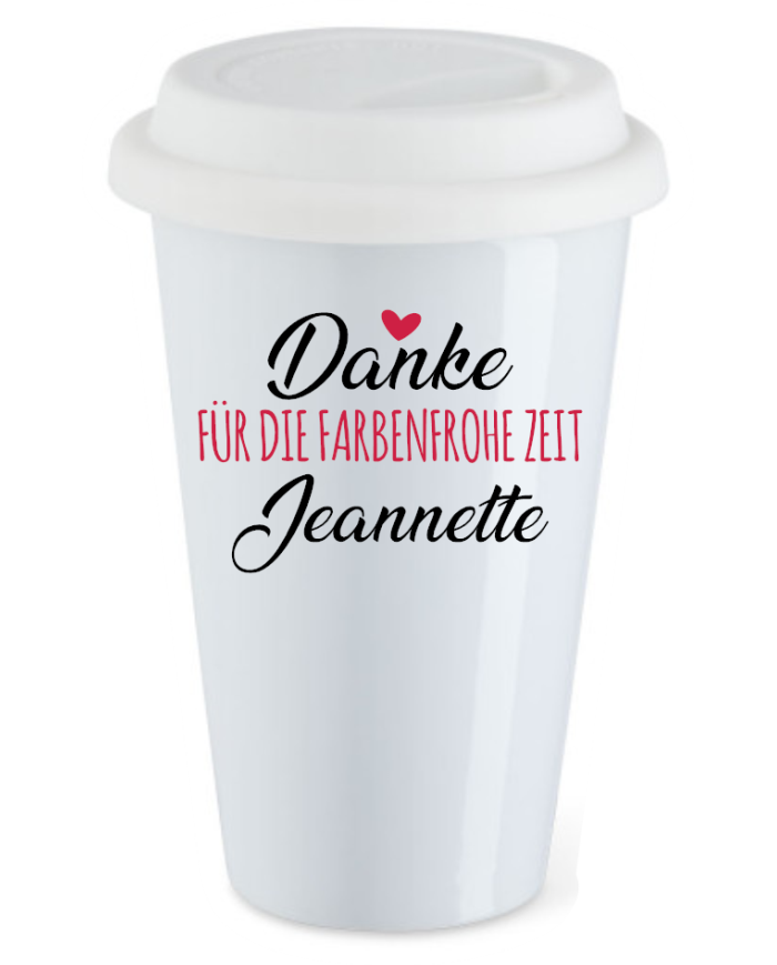 Danke für die farbenfrohe Zeit mit Wunschnamen Coffee to go Becher