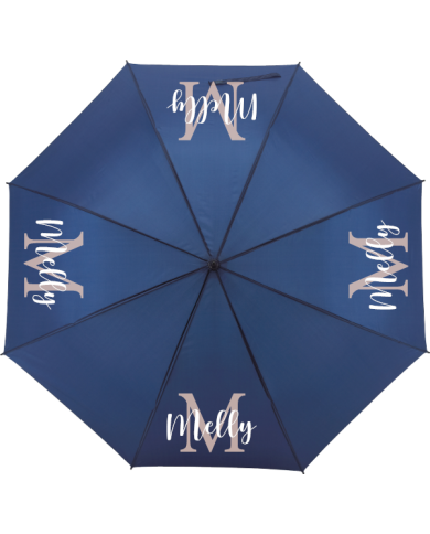 Wunschname mit Initialen Regenschirm blau