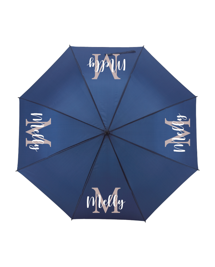 Wunschname mit Initialen Regenschirm blau