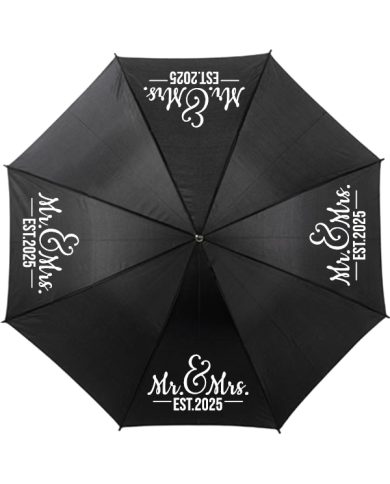 Mr und Mrs Est. Wunschjahr Regenschirm schwarz