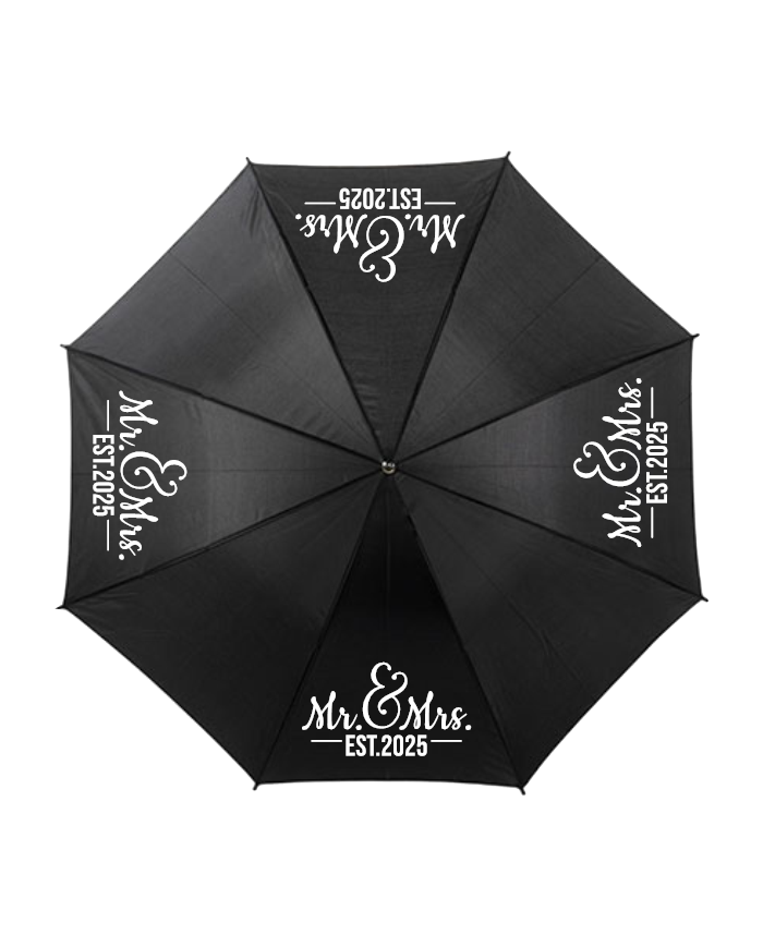 Mr und Mrs Est. Wunschjahr Regenschirm schwarz
