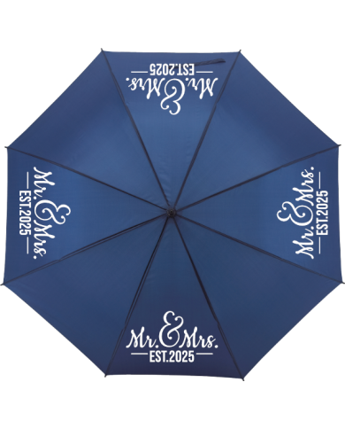 Mr und Mrs Est. Wunschjahr Regenschirm blau