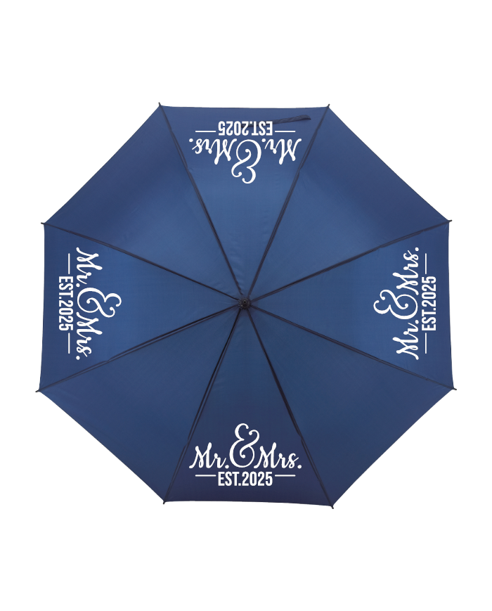 Mr und Mrs Est. Wunschjahr Regenschirm blau