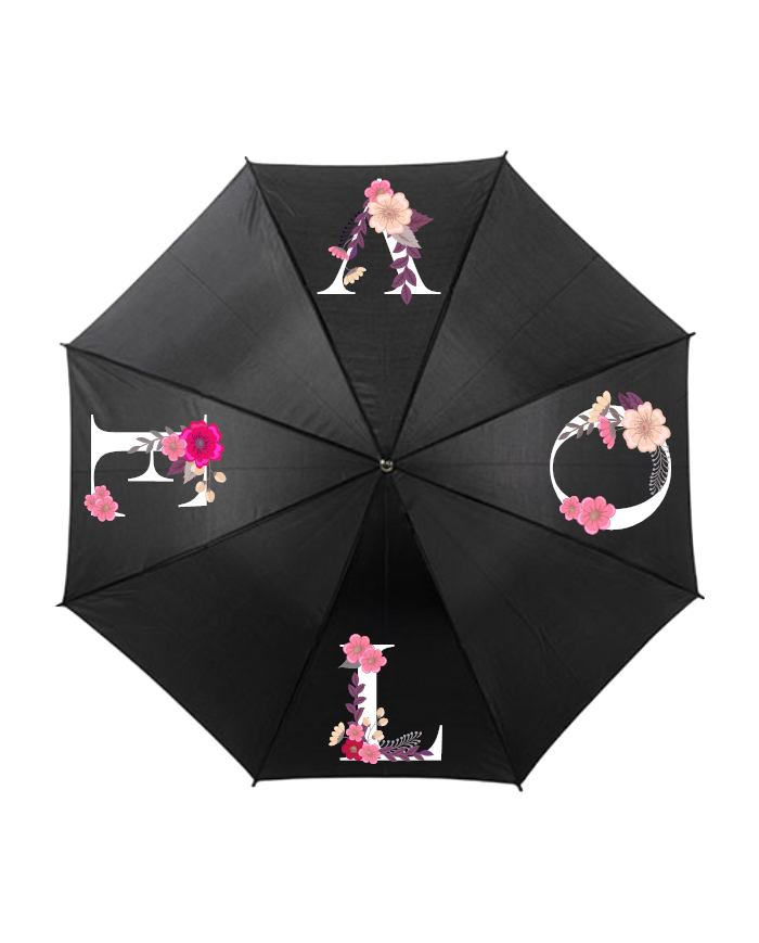 Love verziert mit Blumen Regenschirm schwarz