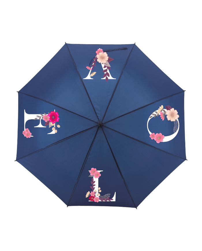 Love verziert mit Blumen Regenschirm blau