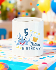 Birthday Shark mit Wunschnamen und Wunschzahl Spardose