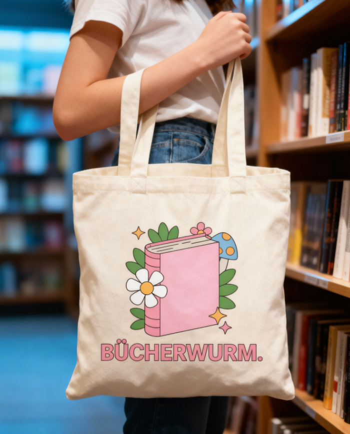 Bücherwurm Jutebeutel