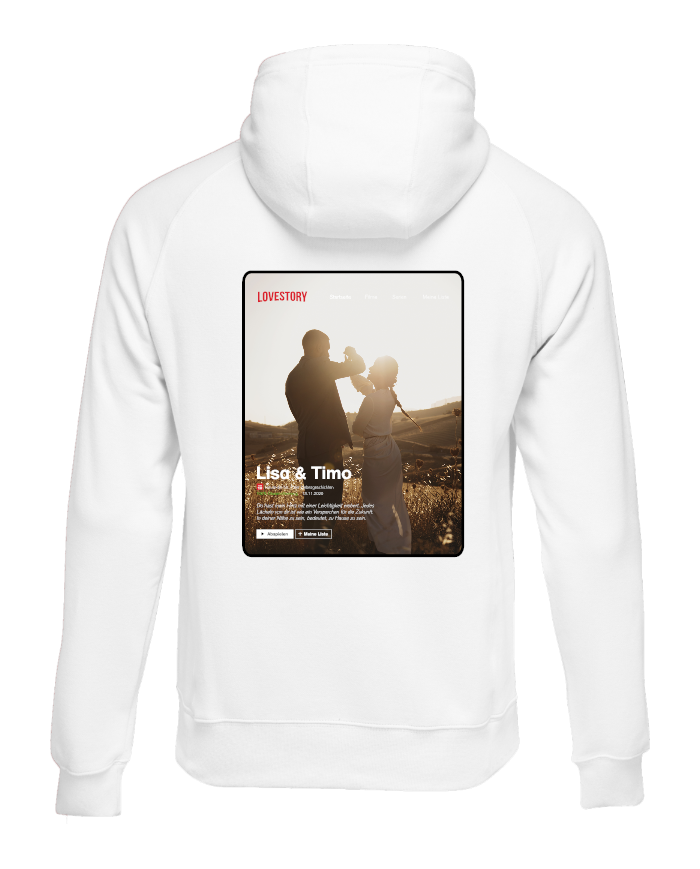 Hoodie „Lovestory Cover“ Personalisiertes Netflix-Poster mit deinem Foto