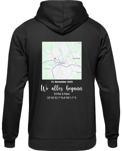 Wo alles begann - persönliche Karte Hoodie schwarz