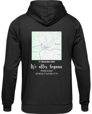 Wo alles begann - persönliche Karte Hoodie schwarz