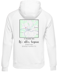 Wo alles begann - persönliche Karte Hoodie weiß