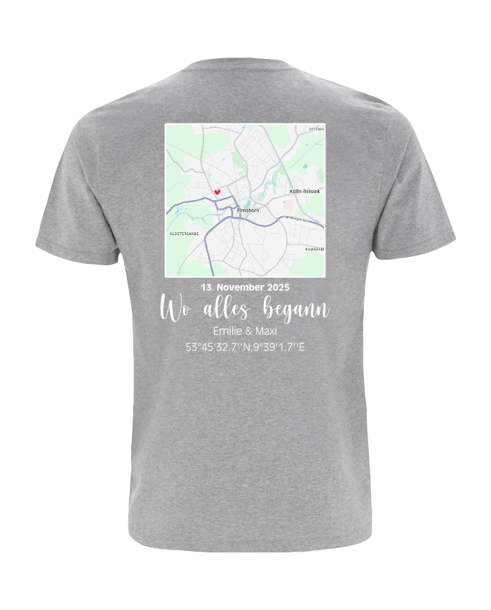 Wo alles begann - persönliche Karte T-Shirt grau