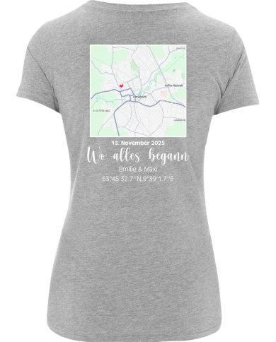 Wo alles begann - persönliche Karte T-Shirt grau