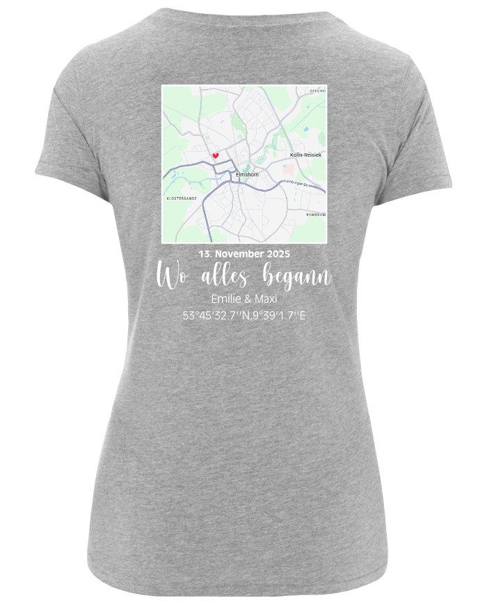 Wo alles begann - persönliche Karte T-Shirt grau