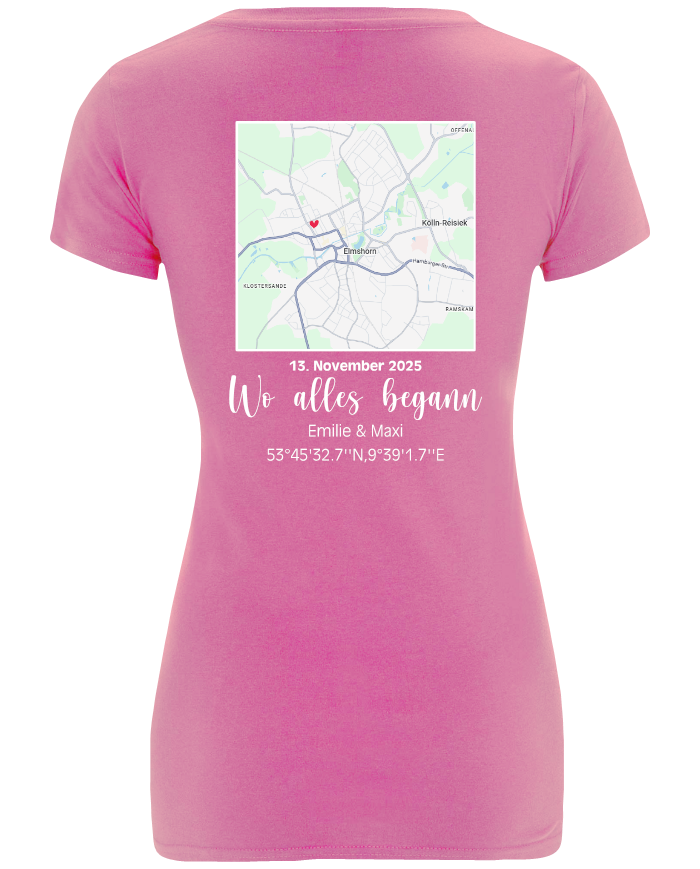 Wo alles begann - persönliche Karte T-Shirt rosa