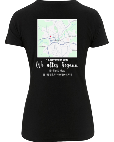 Wo alles begann - persönliche Karte T-Shirt schwarz