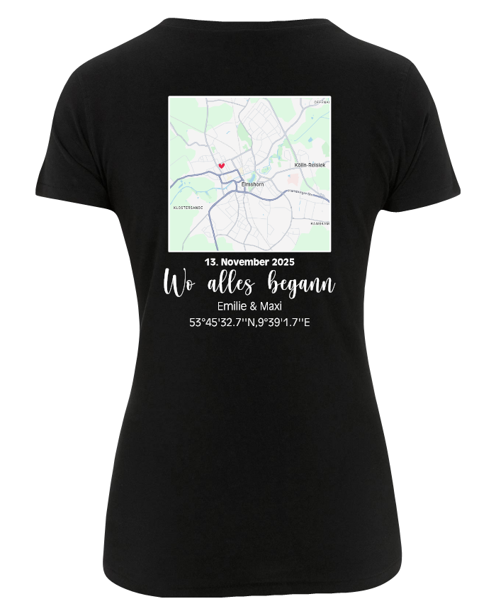 Wo alles begann - persönliche Karte T-Shirt schwarz