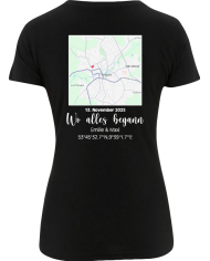 Wo alles begann - persönliche Karte T-Shirt schwarz