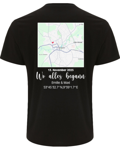 Wo alles begann - persönliche Karte T-Shirt schwarz