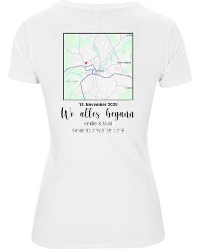 Wo alles begann - persönliche Karte T-Shirt weiß