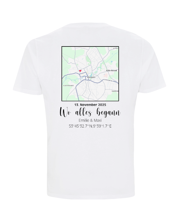 Wo alles begann - persönliche Karte T-Shirt weiß