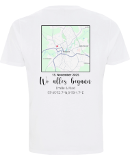Wo alles begann - persönliche Karte T-Shirt weiß
