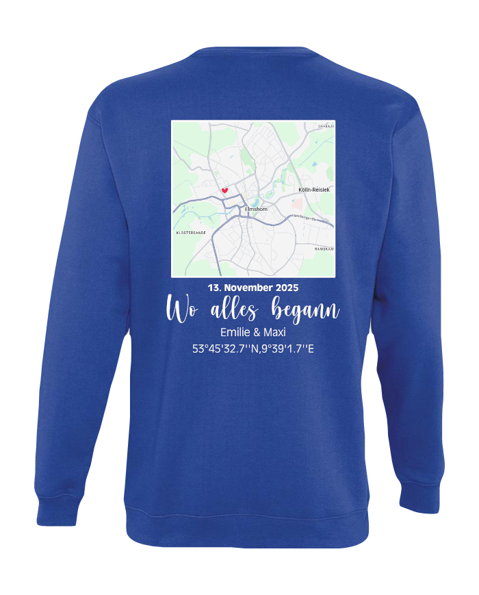 Wo alles begann - persönliche Karte Sweatshirt blau