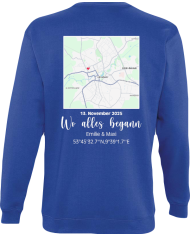 Wo alles begann - persönliche Karte Sweatshirt blau