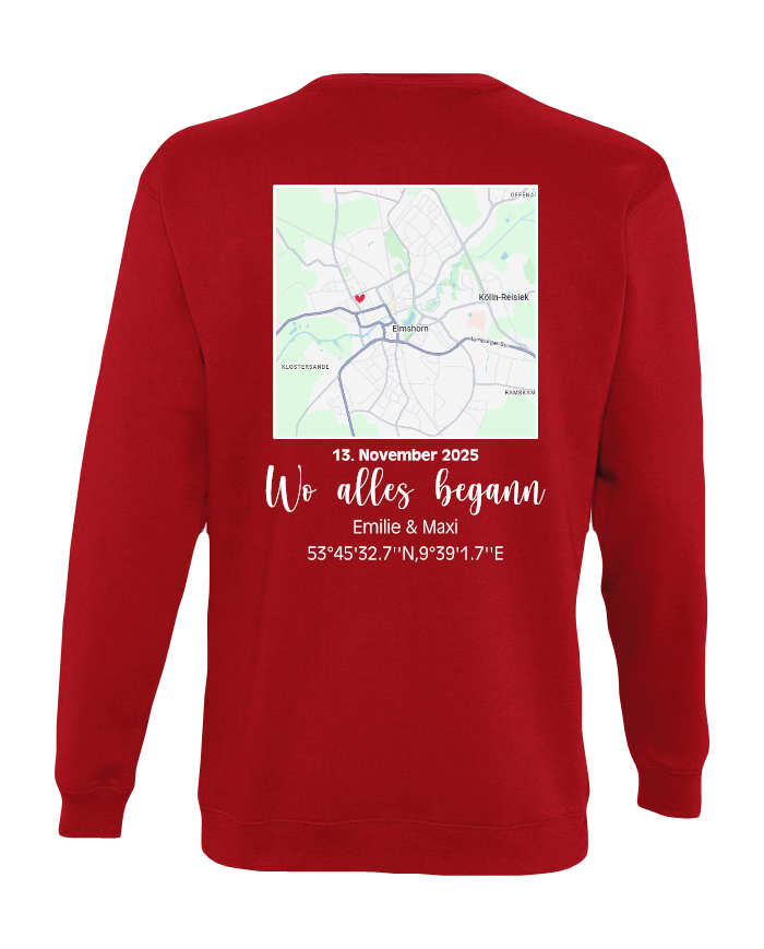 Wo alles begann - persönliche Karte Sweatshirt rot
