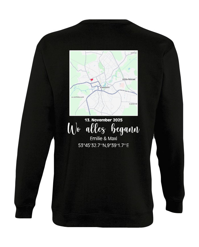 Wo alles begann - persönliche Karte Sweatshirt schwarz